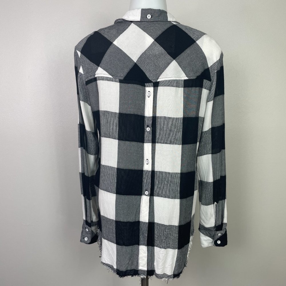 Cloth & Stone Top Small Black White‎ Buffalo Check Split-Back Fray Hem Button-Up - Picture 7 of 14